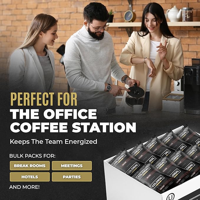 Colonial Coffee 32 Count Single Pot Coffee Packets – 100% Arabica Colombian Medium Roast | Pre-Measured Frac Packs for 12 Cup Maker | Bulk Ground Gourmet Coffee for Home & Office