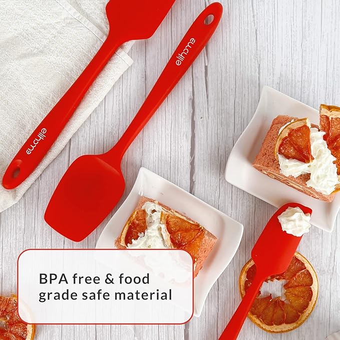 Elihome Chef Series 3 Piece Silicone Spatula Set - 600°F Heat Resistant Non Stick Rubber Kitchen Scraper Spatulas for Cooking, Baking, and Mixing – BPA Free and LFGB Certified Silicone (Red)