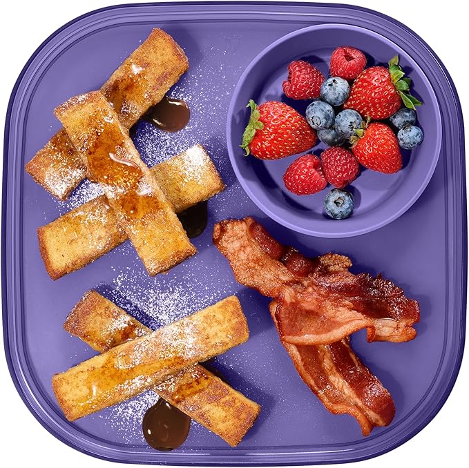 Madesmart Dipware Reusable Dining Plate/Serving Tray for Appetizers and Snacks, Food-Safe Appetizer Serving Platter with Removable Dip Bowl, Plum
