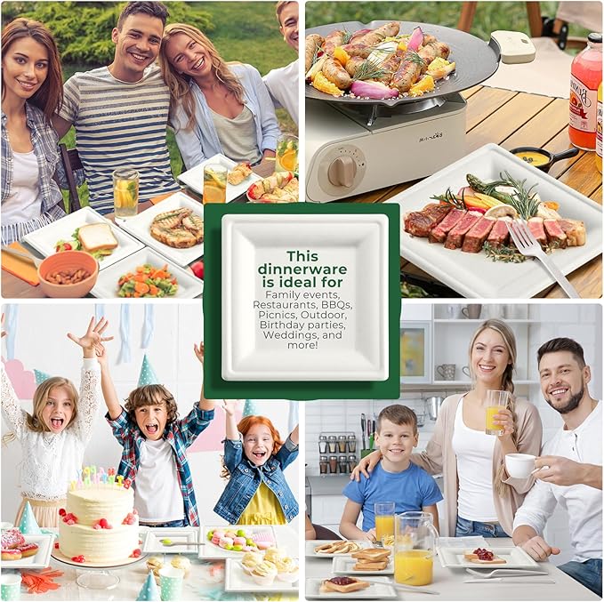 100% Compostable Paper Plates, and Biodegradable Set Includes Forks Spoons and Knives Perfect for Eco Friendly Parties and Gatherings（White 300pcs)