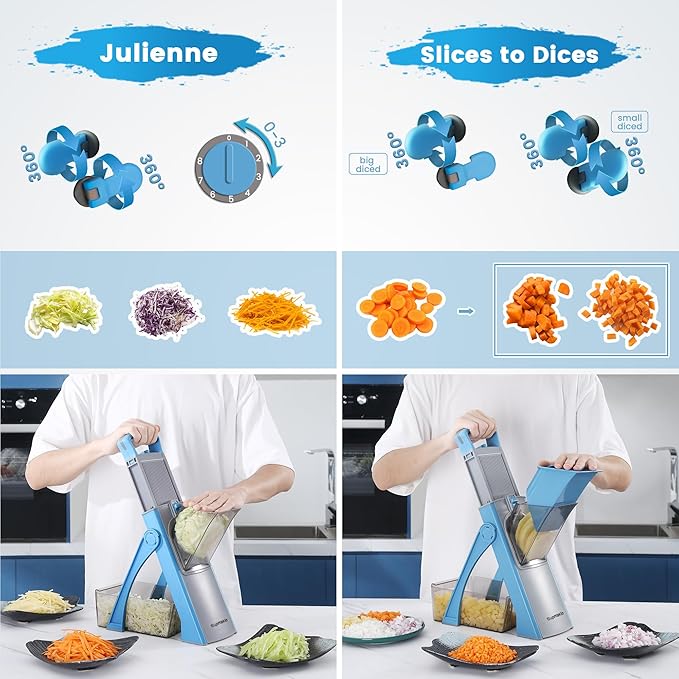 SupMaKin Upgrade Safe Mandoline Slicer Plus, Vegetable Chopper, Potato Slicer, Food Slicer Onion Chopper, Fry Cutter, Veggie Salad Dicer Kitchen Chopping Artifact Gifts (Blue)