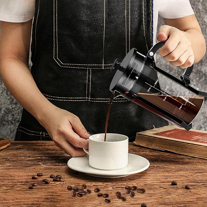 French Press Coffee Maker 304 Stainless Steel Coffee Press,with 4 Filters System, Heat Resistant Thickness Borosilicate French Press Glass, BPA-Free Brewed Tea Pot Coffee Plunger(Copper 12oz)