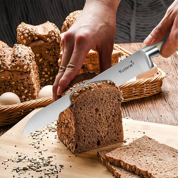 Kuisine Chef Knife Set,High Carbon Stainless Steel Sharp Knife Set Ergonomic Handle,Kitchen Knife Block Set with Built-in Sharpener(Ivory Pro,15PCS)