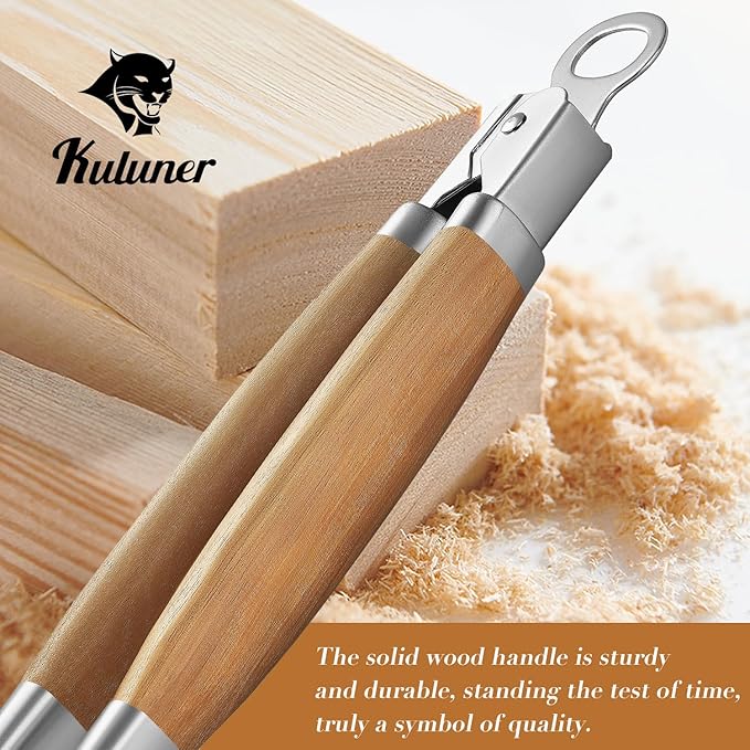 KULUNER Stainless Steel Barbecue Tongs with Solid Wood Handle, Kitchen Metal Locking Design, Extra Long 17.5 Inches 700 Degrees, Suitable for Food Cooking, Salad and Outdoor Grilling(Acacia)