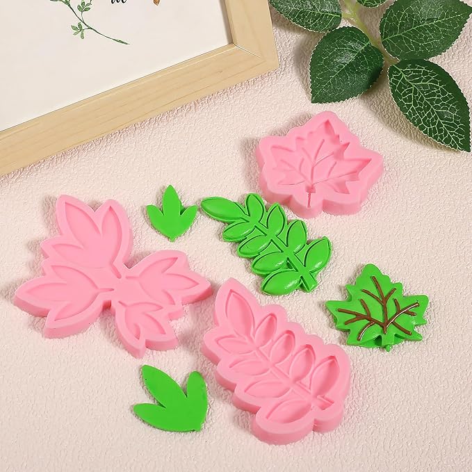 3 Pcs Maple Leaf Silicone Molds, Fern Leaf Chocolate Fondant Molds for Wedding Cake Decorations, Candy, Cookies, Dough, Resin Crafts, Plaster, Modeling Clay, Reusable Kitchen Baking Supplies