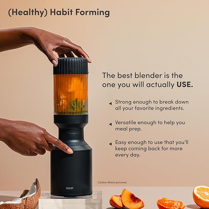 The Beast Mini Blender | Mini Countertop Kitchen Blender | Blend Smoothies and Shakes, Dressings, Sauces, Dips | Straw Cap and Straws Included | 600W (Sand)