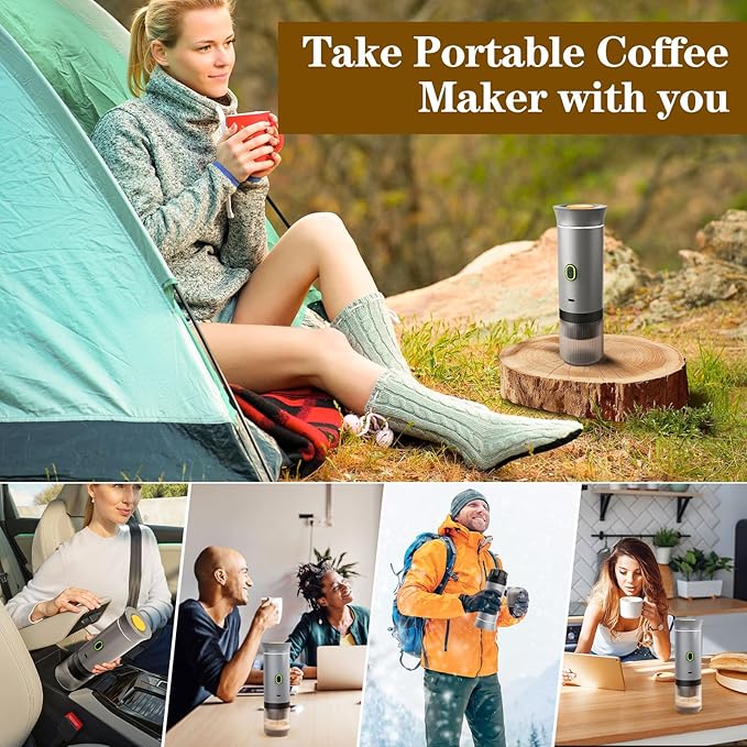 Portable Coffee Maker, Espresso Machine for camping, Travel Coffee Maker with USB-C, 3-in-1 Small Espresso Machine with Ground Coffee & Capsules (NS＆DG) for RV, Hiking, Office(Silver)