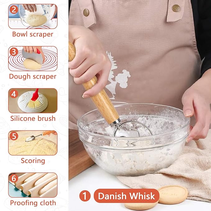 Sourdough Bread Baking Supplies, Sourdough Starter Kit for Bread Making Includes 10" Round & Oval Banneton Bread Proofing Basket with Liners Sourdough Kit for Making Baking Fermentation