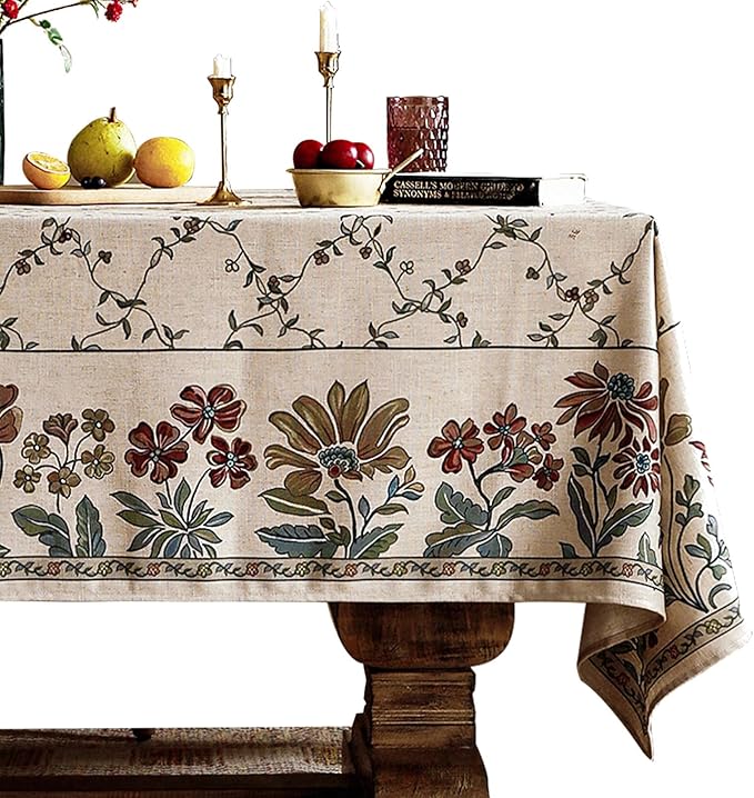patdrea Designer Linen French Tablecloth for Rectangle Table,Fall Country Breathable Floral Extra Long Tablecloths,Table Cover for Kitchen Dining,Christmas,Thanksgiving,67"x118"-Oliveirad