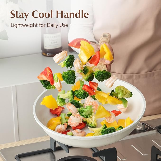 SENSARTE Nonstick Ceramic Frying Pan with Lid 8/9.5/10/11/12.5 Inch Omelet Pan Skillet, Free of Intentionally Added PFAS/PTFE Non-toxic Chef's Pan Induction Compatible Pan, Heat Resistant Handle