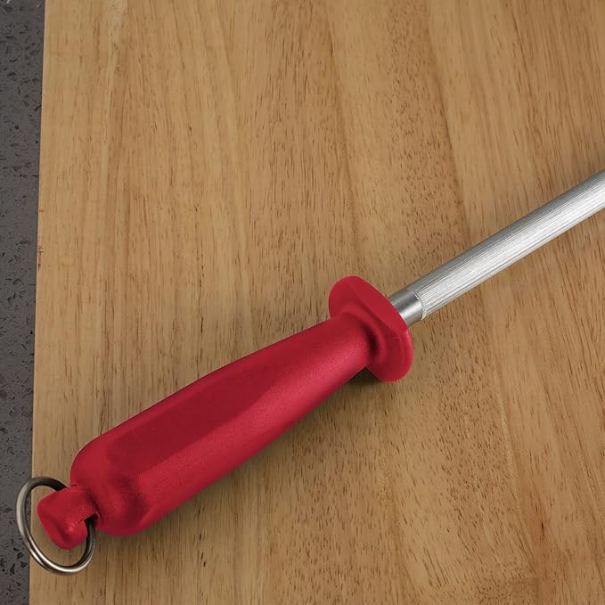 10 Inch Sharpening Steel, Professional Carbon Steel Knife Sharpener, Fresh Red