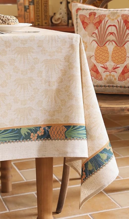 patdrea Designer Rectangle Linen Table Cloth,Vintage Anti-Wrinkle Durable Tropical Style Tablecloth,Fall Decor Table Cover Cloth for Kitchen Dining Christmas,Thanksgiving,55"x79"-Pineapple a