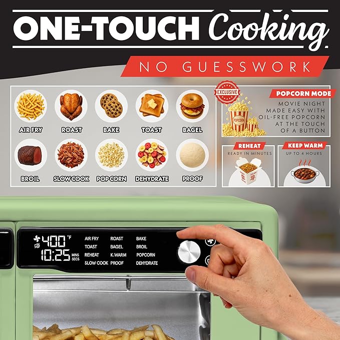 Gourmia French Door Digital Air Fryer Oven - XL 37QT Capacity, 12 Presets, FryForce 360° Tech, Dehydrate, Proof, Slow Cook, Fits 13” Pizza, 1700W, Green