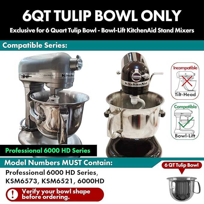 Stainless Steel Spiral Dough Hook，Accessories and Attachments for KitchenAid Mixers, Fit 6 QT Tulip Shaped Bowl