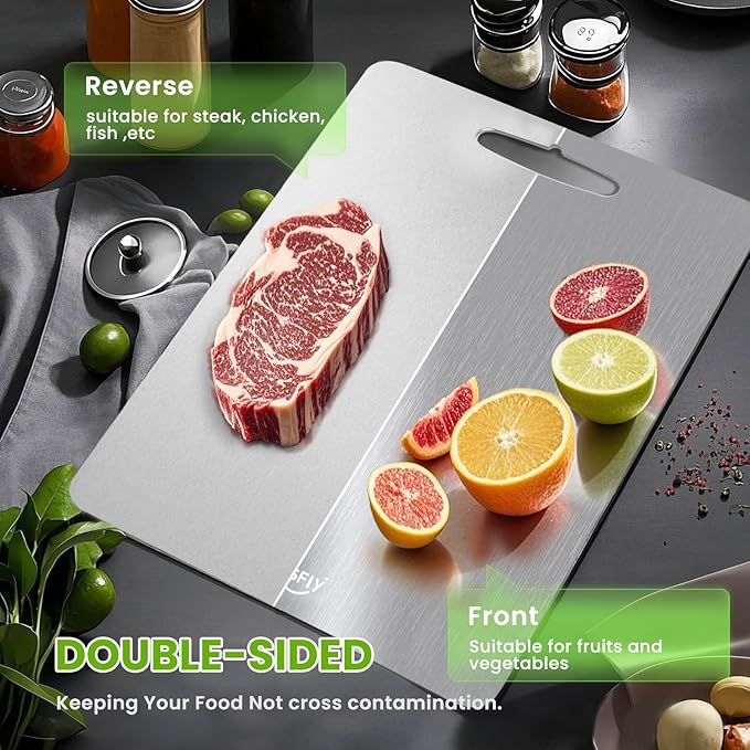 2 Pack Titanium Cutting Board-100% Pure Titanium Cutting Boards For Kitche,Easy to clean, Double-sided food-grade Cutting Board For Meats, Fruits And Vegetables (M & L)