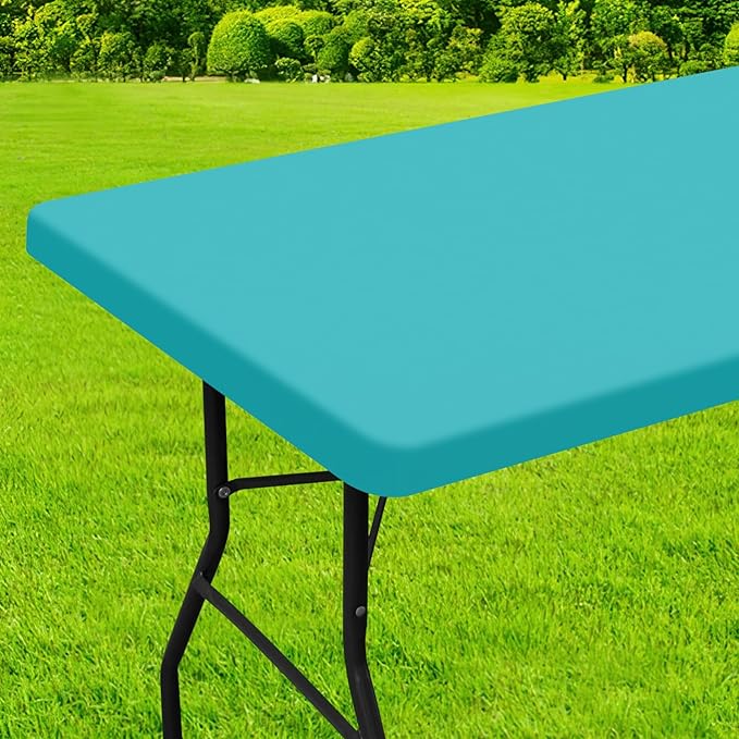 homing Rectangle Table Cloth Cover, Waterproof Polyester Elastic Fitted Tablecloth, Fits for 6 Foot Folding Tables, Washable Table Protector for Picnic, Camping, Outdoor (Turquoise, 30" x 72")