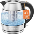 CHEFMAN Electric Kettle - 1.2L 1500W Hot Water Tea Pot with Infuser, BPA Free, Auto Shut Off, Boil-Dry Protection, Removable Lid, LED Light, Cordless Glass Electric Tea Kettle – Stainless Steel