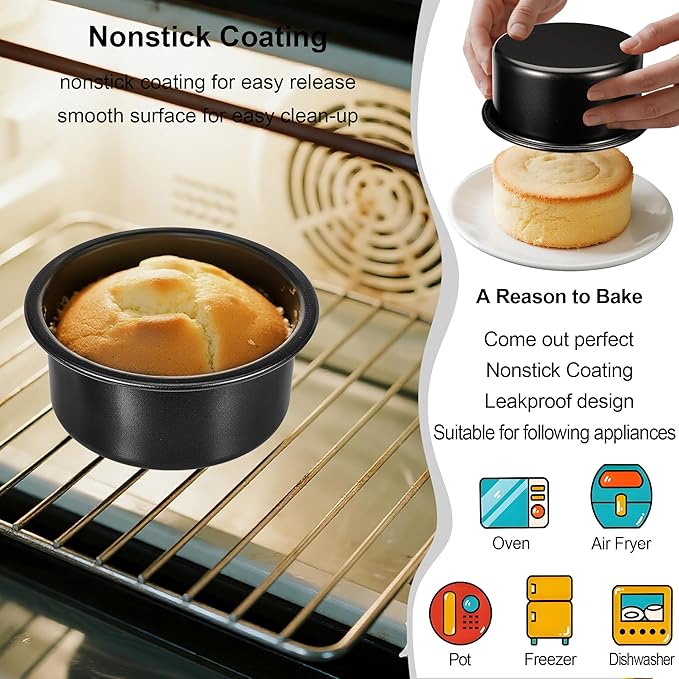 4 Inch Cake Pan Set of 3, Nonstick Smash Cake Pans with 100PCS Parchment Paper for Christmas Birthday, Round Mini Cake Pans Tin for Baking Layer Cakes Small Cheesecake, Straight Side & Dishwasher Safe