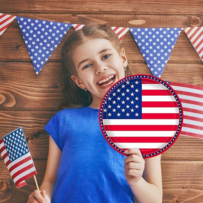 Gatherfun American Flag Patriotic Party Supplies Disposable Napkins Paper Plates and Paper Cups for Veterans Day Election Day 4th of July Independence Day Decorations, Serve 25