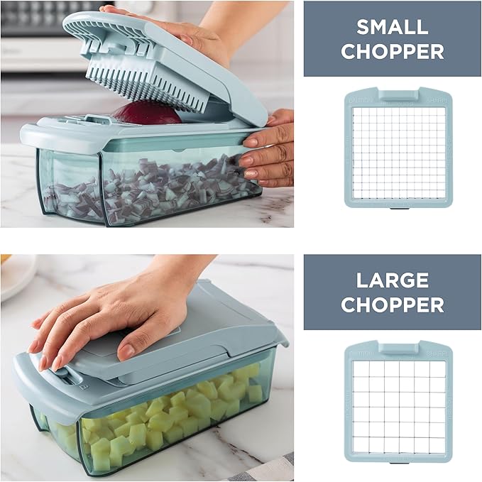 Cook with Color Vegetable Chopper - Multifunctional 11 in 1 Vegetable Chopper with Container - Food Chopper to Dice, Chop, Slice, Julienne and Spiralize, Blue