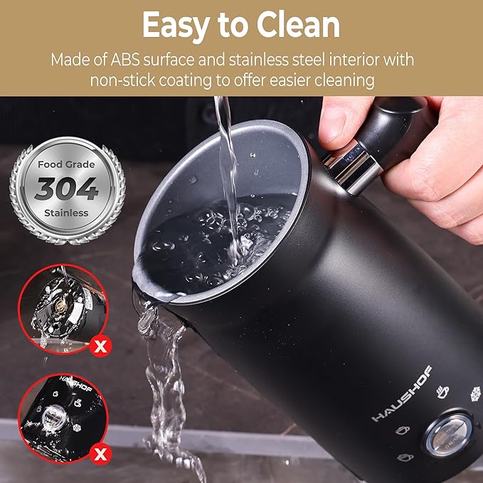 HAUSHOF Electric Milk Frother, 4-in-1 Milk Frother and Steamer, Large Capacity, Automatic Warm and Cold Foam Maker and Milk Warmer for Coffee, Latte, Macchiato, Cappuccino, Hot Chocolate, Black