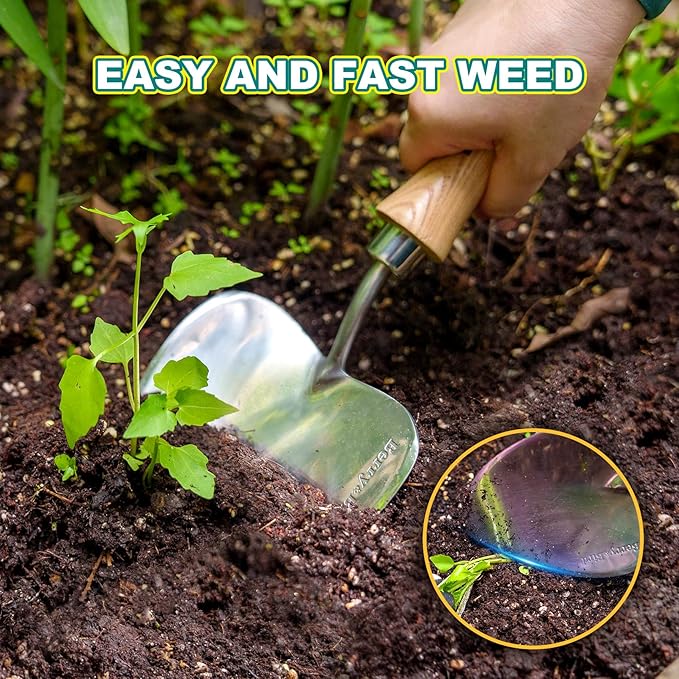 Berry&Bird Potting Trowel, Oversized Garden Hand Shovel with Sharp Blade & Wood Handle, Stainless Steel Gardening Tool for Roots, Planting, Digging, Transplanting, Soil Loosening and Fertilizer Mixing