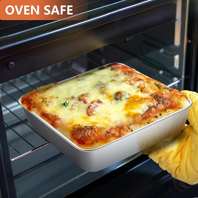 LIANYU 2 Pack 8 x 8 Inch Square Cake Pan, Stainless Steel Baking Lasagna Brownie Bread Pan, Square Bakeware for Birthday Party Wedding, Oven & Dishwasher Safe
