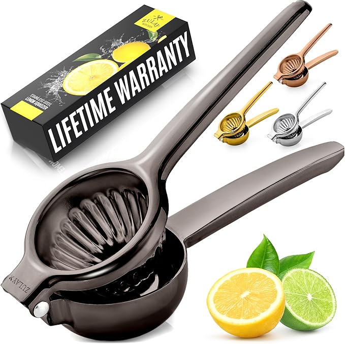 Zulay Kitchen Lemon Squeezer Stainless Steel - Premium Quality, Heavy Duty Solid Metal Squeezer Bowl - Large Manual Citrus Press Juicer and Lime Squeezer Stainless Steel - Black