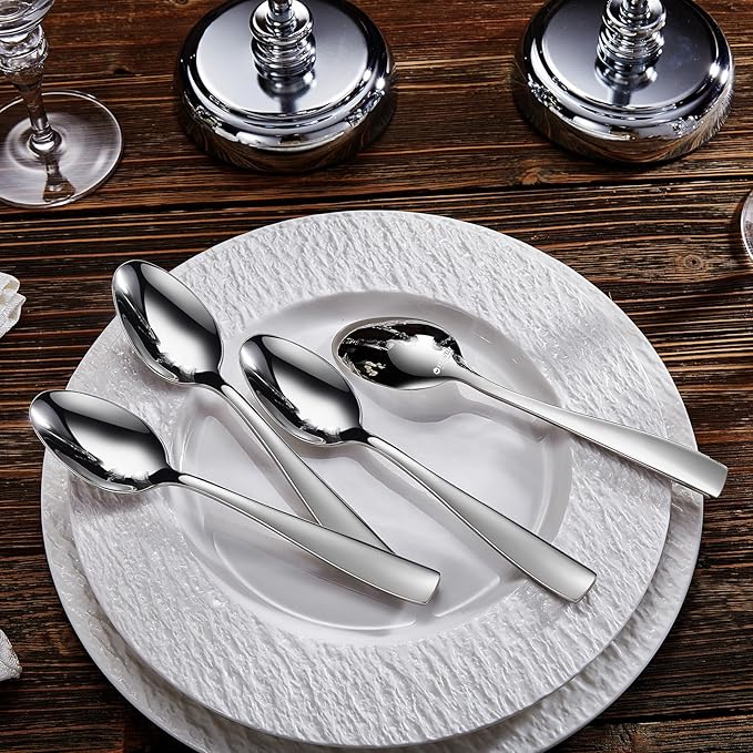 KEAWELL Premium 4-Piece Louis Spoon Set, 18/10 Stainless Steel, Squared Edge, Smooth Finish, Dishwasher Safe (7.6" Dinner Spoon)