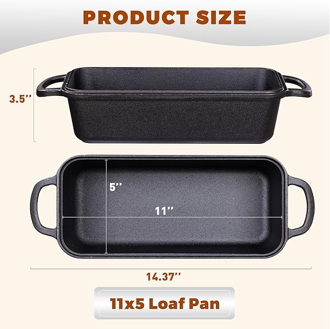 11x5 Inch Cast Iron Bread Loaf Pan With Lid，5.8 Qt Large Loaf Pan For Sourdough Bread Baking, Pre-Seasoned Heavy Duty Dutch Oven Bread Pan For a Crispy Crust
