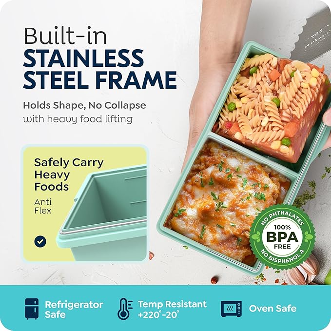 2 cup Silicone Freezer Trays with Lids, Silicone Soup Freezer Molds, Easily prepare portioned meals, Great for storing soups, lasagna, leftovers, sauces and other dishes, Dishwasher, Oven Safe