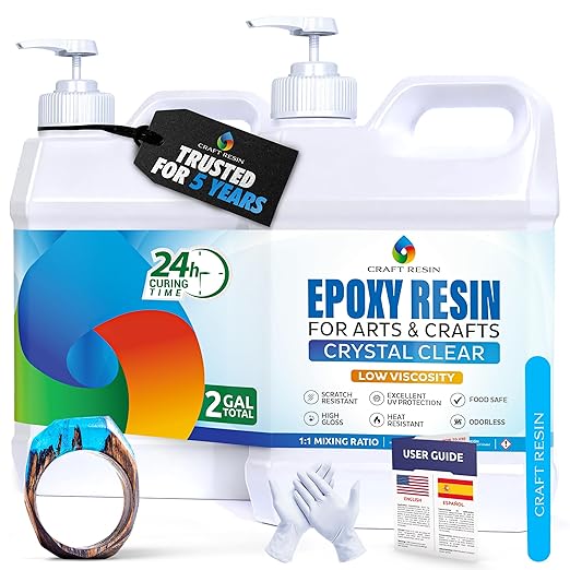 CRAFT RESIN 2 Gallon Crystal Clear Epoxy Resin Kit with Pumps - Food Safe & UV Resistant for DIY Art, Wood, Jewelry Making, Coasters, Molds Casting Resin Epoxy - Low Viscosity for Beginners & Pros
