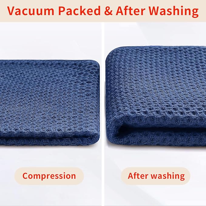 Homaxy 100% Cotton Waffle Weave Kitchen Dish Towels, Ultra Soft Absorbent Quick Drying Cleaning Towel, 13 x 28 Inches, 8-Pack, Navy Blue