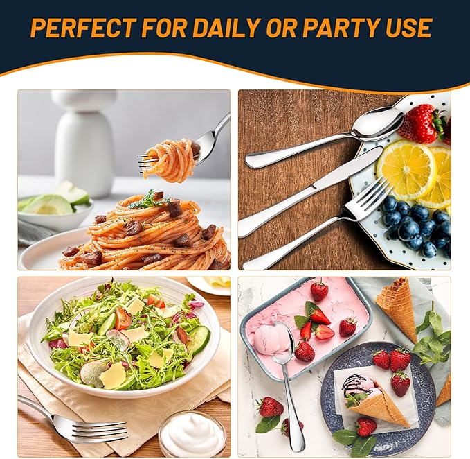 60 Piece Silverware Set for 12, Premium Stainless Steel Flatware Set, Eating Utensil Sets with Steak knives, Cutlery Tableware Service Include Fork Knife Spoon Set, Mirror Polished