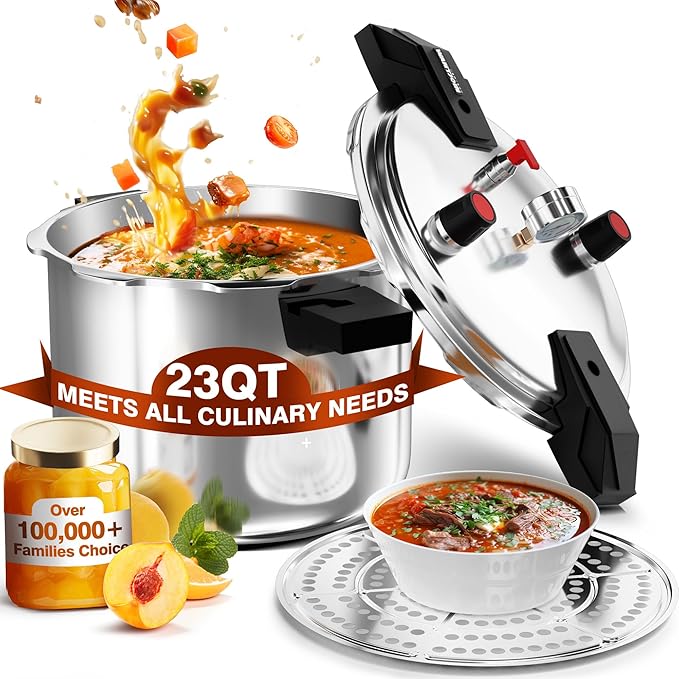 Wantjoin Aluminum Pressure Cooker 23Qt Pressure Canner, Pressure Pot with Pressure Control for Home Kitchen or Restraurant, Commercial Pressure Cooker with Gauge