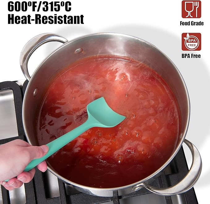 4-Piece Silicone Spatula Scrapers: Doosu 600°F Heat Resistant Food Grade Kitchen BPA Free Rubber Baking Cooking Tool Nonstick Utensil Set for Mixing, Scraping, Folding, Stirring, Serving (Aqua Sky)