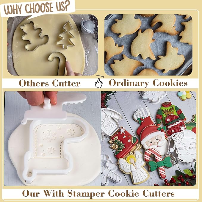 Flycalf Christmas Cookie Cutter Gingerbread Man Biscuit Cutter Baking Molds with Plunger Stamps Holiday PLA Accessories Gifts Decorative Party 3" Kitchen Cake Supplies