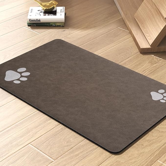 Pet Feeding Mat-Absorbent Dog Mat for Food and Water Bowl-No Stains Quick Dry Water Dispenser Mat-Dog Accessories Pet Supplies-Bowl for Messy Drinkers（Brown,17"x34"