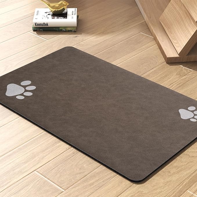 Pet Feeding Mat-Absorbent Dog Mat for Food and Water Bowl-No Stains Quick Dry Water Dispenser Mat-Dog Accessories Pet Supplies-Bowl for Messy Drinkers（Brown,12"x19"