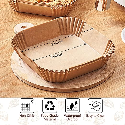 9 Inch Air Fryer Liners, 200 Pack Parchment Paper Sheets for Ninja Air Fryer, Non-Stick, Disposable, Unbleached, Heat Resistant, Fits 5-8 QT Air Fryers, Oil-Free & Healthy Cooking