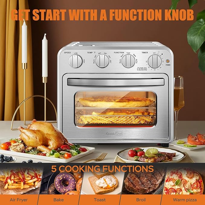 Air Fryer, Geek Chef Convection Air Fryer Toaster Oven, 4 Slice Toaster Airfryer Countertop Oven, Electric Hot Oven Oilless Cooker, Accessories, ETL Listed, 16QT