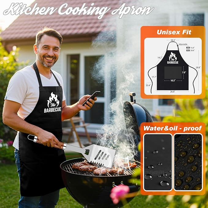 ROMANTICIST 26pcs Stainless Steel Grill Tool Set, Heavy Duty BBQ Grilling Accessories Gifts for Men Dad, Non-Slip Grill Utensils Kit with Apron, Thermometer, Mats in Aluminum Case for Christmas Brown