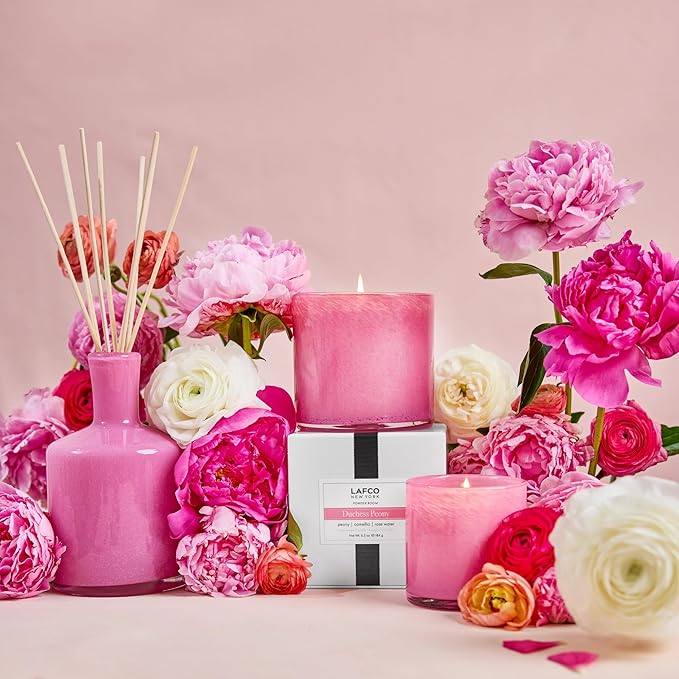 LAFCO New York Signature Candle, Duchess Peony - 15.5 oz - 90-Hour Burn Time - Reusable, Hand Blown Glass Vessel - Made in The USA
