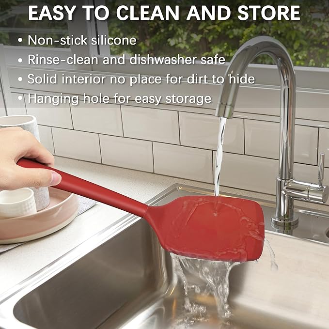 Coukre 2 Pack Silicone Spatula Set, High Heat Resistant, BPA Free Kitchen Spatula, Solid & Slotted Turner for Non-Stick Pans, Sautéing, and Flipping (2, PureRed)