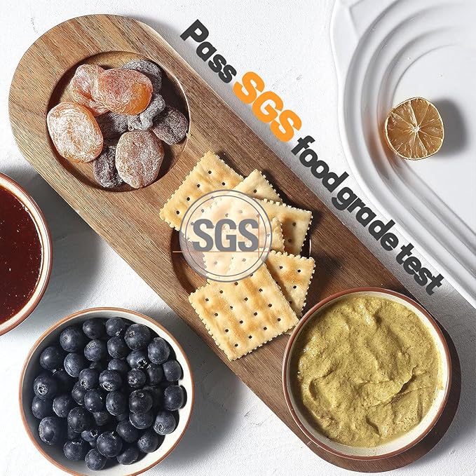 Artena 6oz Turquoise Solid Ceramic Chips and Dip Serving Platter with Acacia Wooden Tray, 4.5inch Glazing Small Serving Bowls/Dipping Dishes for Condiments,Side Dishes, Dipping, Pre, Dessert, Salsa