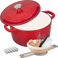 Enameled Cast Iron Dutch Oven Pot with Lid, for Bread Baking, Round Bread Oven- include Sourdough Bread Baking Supplies Set, 6QT, Red