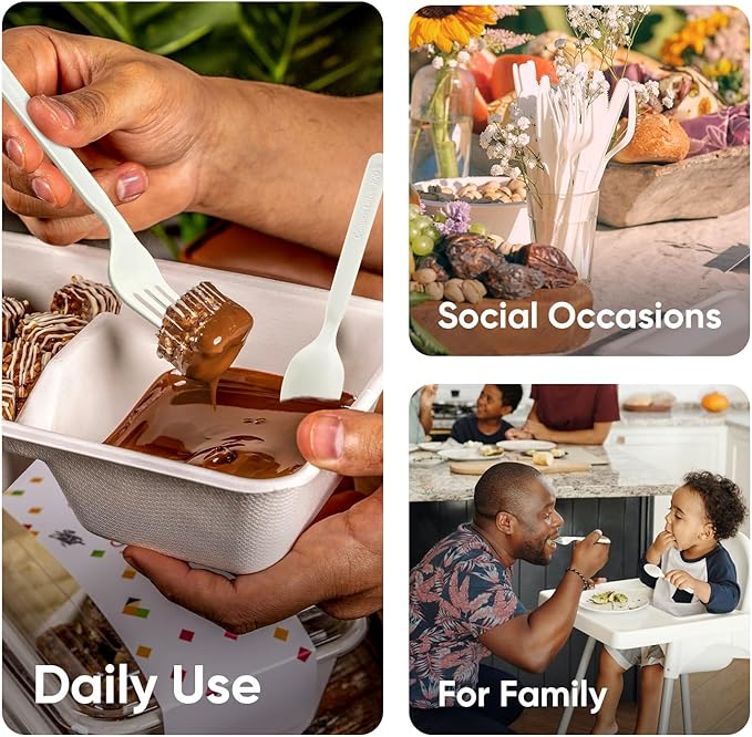 Compostable Forks and Spoons Bulk 300 Count Disposable Compostable Cutlery 100% No Plastic Silverware Heavy Duty Forks Spoons Biodegradable Utensils