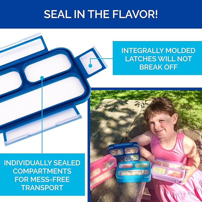 Mini Bento-Box Snack Boxes Set of 2 | Small Portion Lunch Containers for Kids Boys Girls Toddlers | BPA Free | Navy & Blue