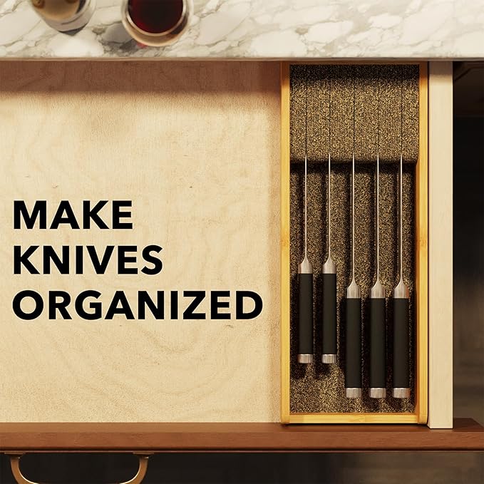 SpaceAid Knife Drawer Organizer Bamboo Insert Dock, Kitchen Steak Knives Holder Organizers Block for Drawer in Storage Organization (Small)