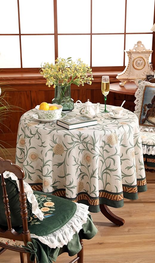 patdrea Designer Vintage Linen Round Tablecloth,French Table Cloth with Floral Pattern,Provencal Decoration Table Cover for Kitchen Dining,Christmas,Thanksgiving,Diameter 55"-Littledaisy